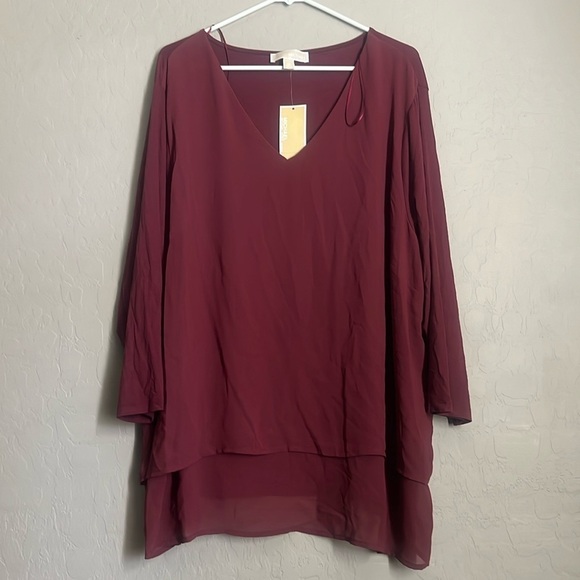 MICHAEL MICHAEL KORS Sariyah V Neck Mix Material Blouse - Picture 3 of 8